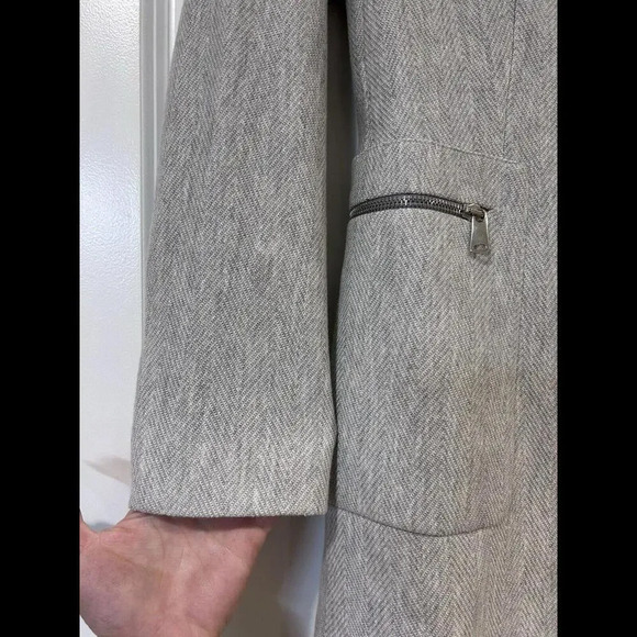 ZARA Gray Marl Herringbone Frock Blazer Jacket Zip Up Stretchy Career Medium - Picture 7 of 15